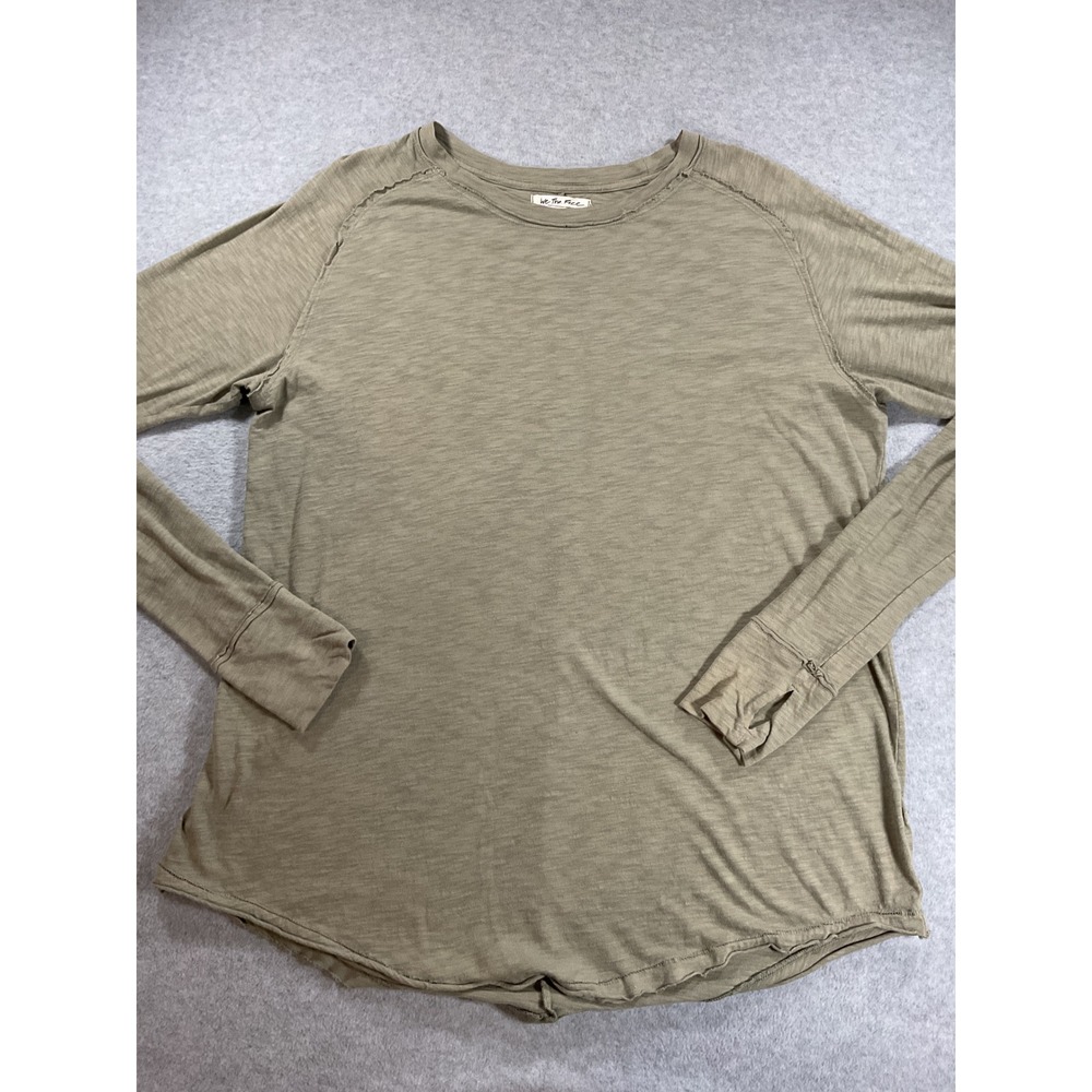We The Free Free People Olive Green Slub Knit Thumbhole Long Sleeve Medium 2095